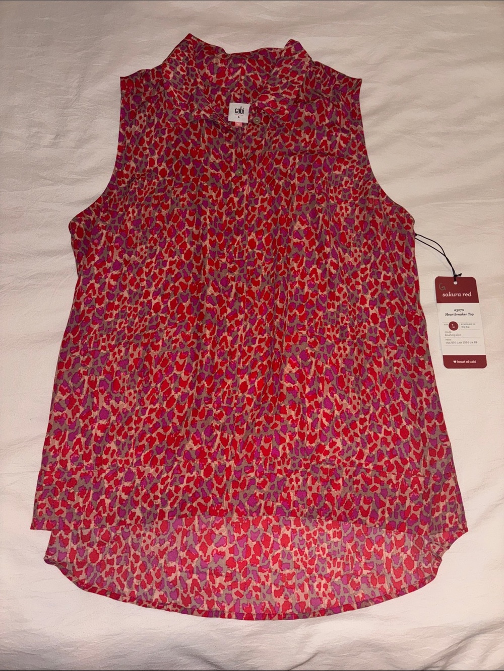 CAbi Pink and Red Printed Sleeveless Blouse